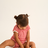 Striped Terry Cloth Romper (Pink Tomato)