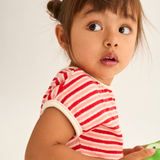 Striped Terry Cloth Romper (Pink Tomato)