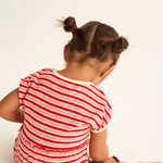 Striped Terry Cloth Romper (Pink Tomato)