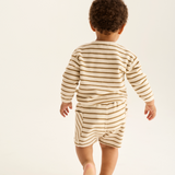 Double-Faced Striped Cotton Long Sleeves Sweatshirt (Sand)