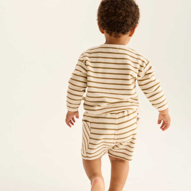 Double-Faced Striped Cotton Long Sleeves Sweatshirt (Sand)