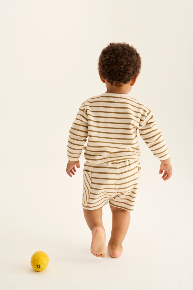 Double-Faced Striped Cotton Long Sleeves Sweatshirt (Sand)