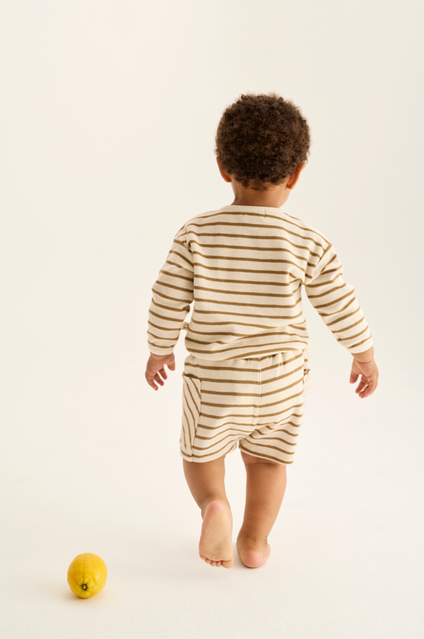 Double-Faced Striped Cotton Long Sleeves Sweatshirt (Sand)