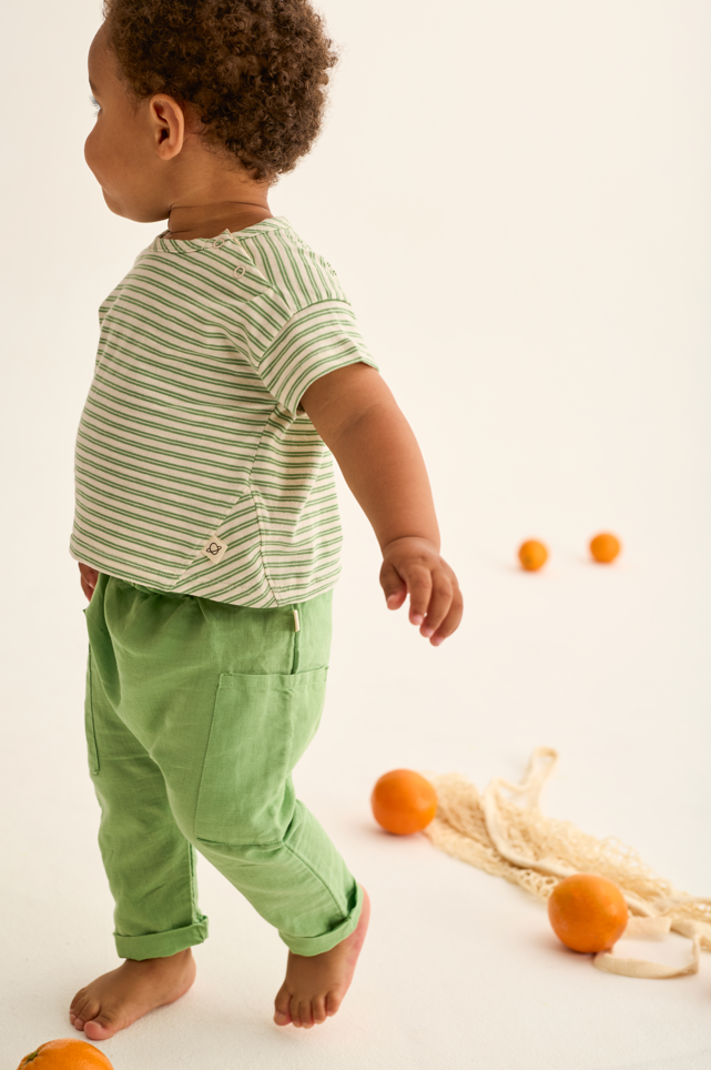 Striped Slub Cotton T-Shirt (Green)