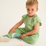 Striped Linen-Look Cotton Shirt (Green)
