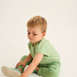Striped Linen-Look Cotton Shirt (Green)