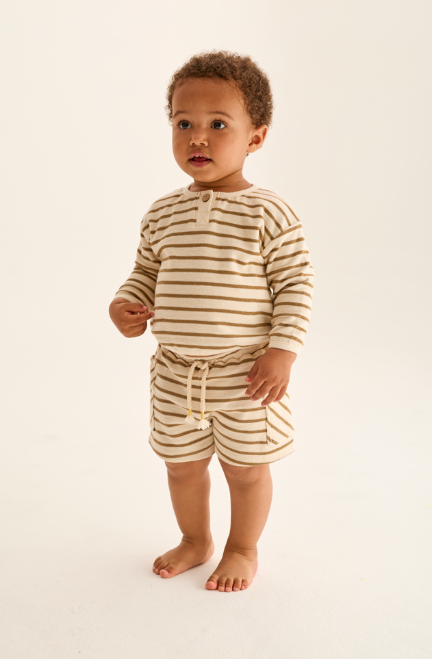 Double-Faced Striped Cotton Shorts (Sand)