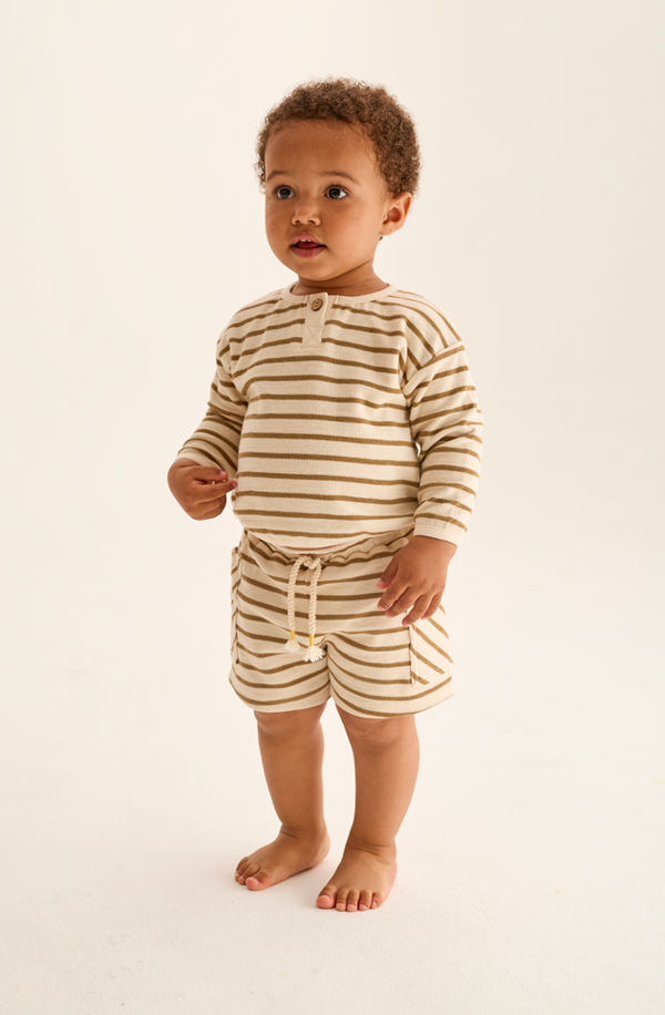 Double-Faced Striped Cotton Shorts (Sand)