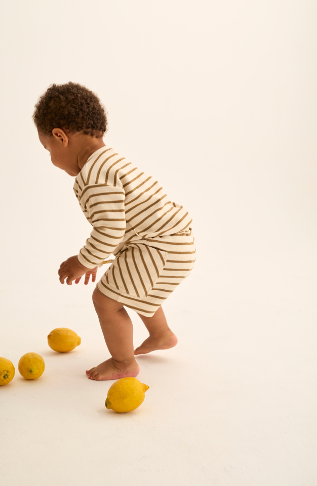 Double-Faced Striped Cotton Shorts (Sand)