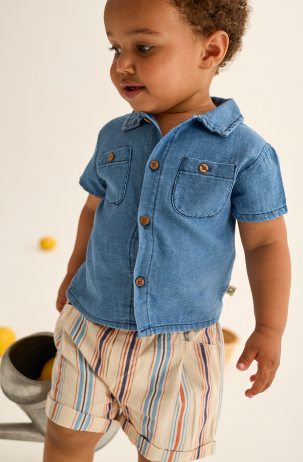 Striped Cotton Shorts (Ivory)