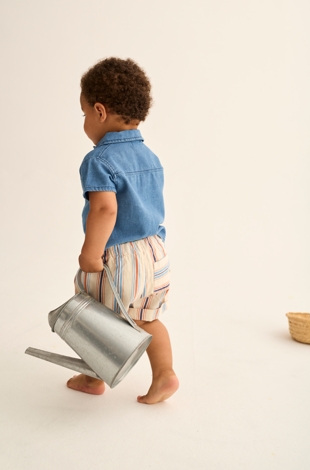 Striped Cotton Shorts (Ivory)