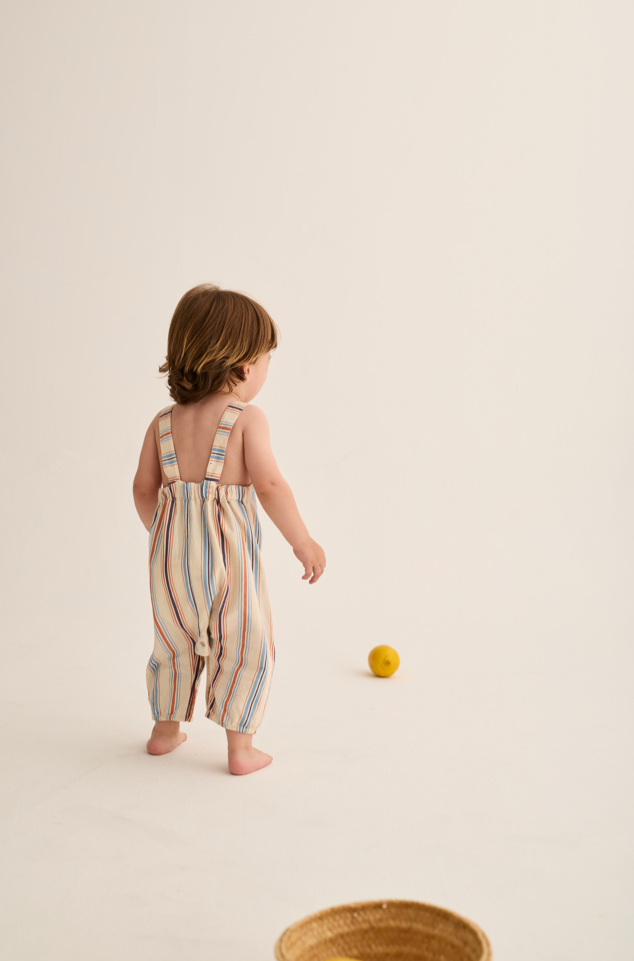 Striped Cotton Overalls (Ivory)