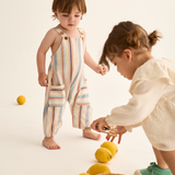 Striped Cotton Overalls (Ivory)