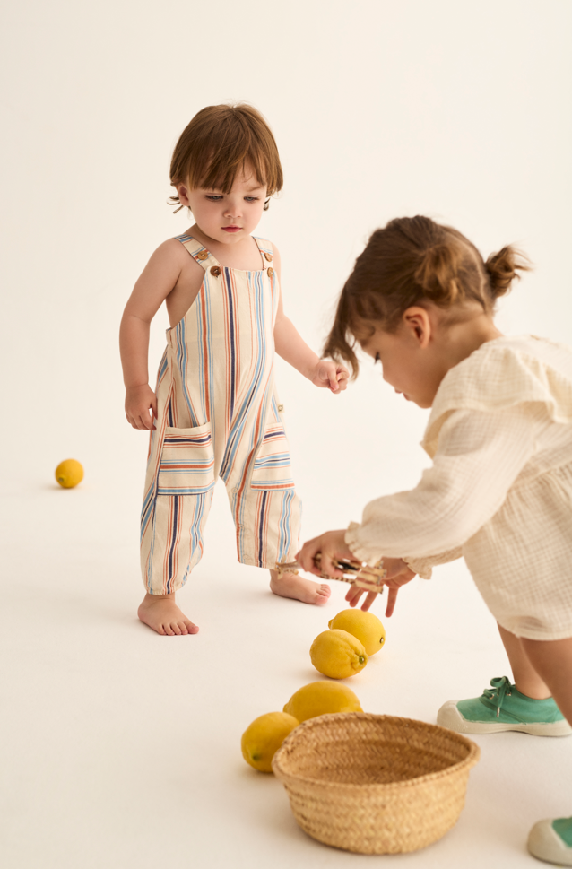 Striped Cotton Overalls (Ivory)