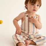 Striped Cotton Overalls (Ivory)