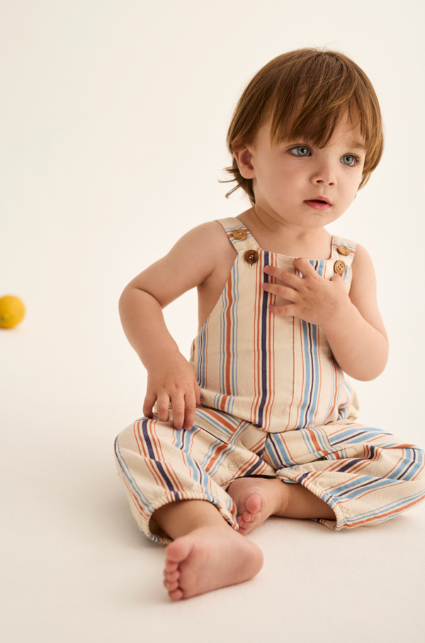 Striped Cotton Overalls (Ivory)