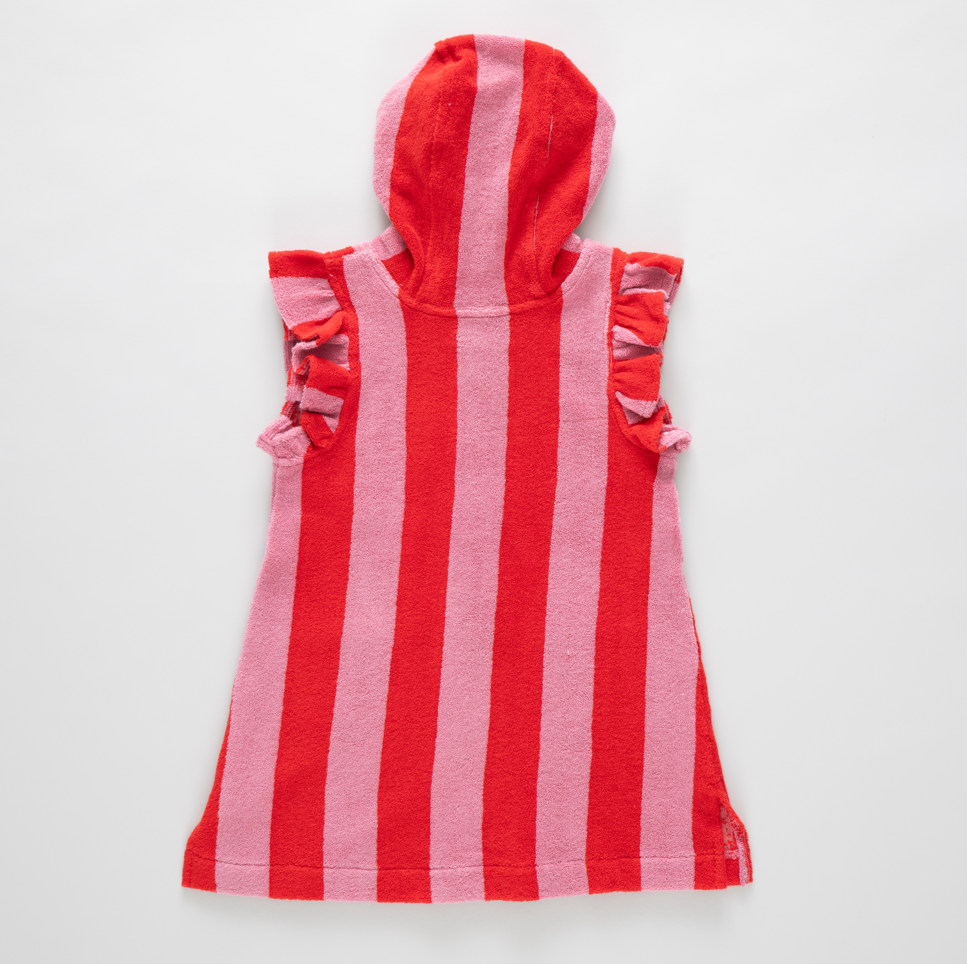 Girls Terry Coverup (Pink Red Stripe)