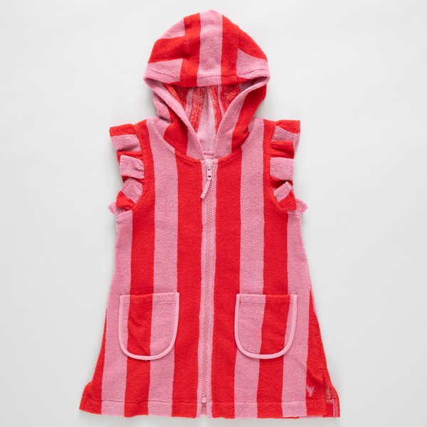 Girls Terry Coverup (Pink Red Stripe)