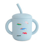 Silicone Training Cup + Straw (Retro Cars)