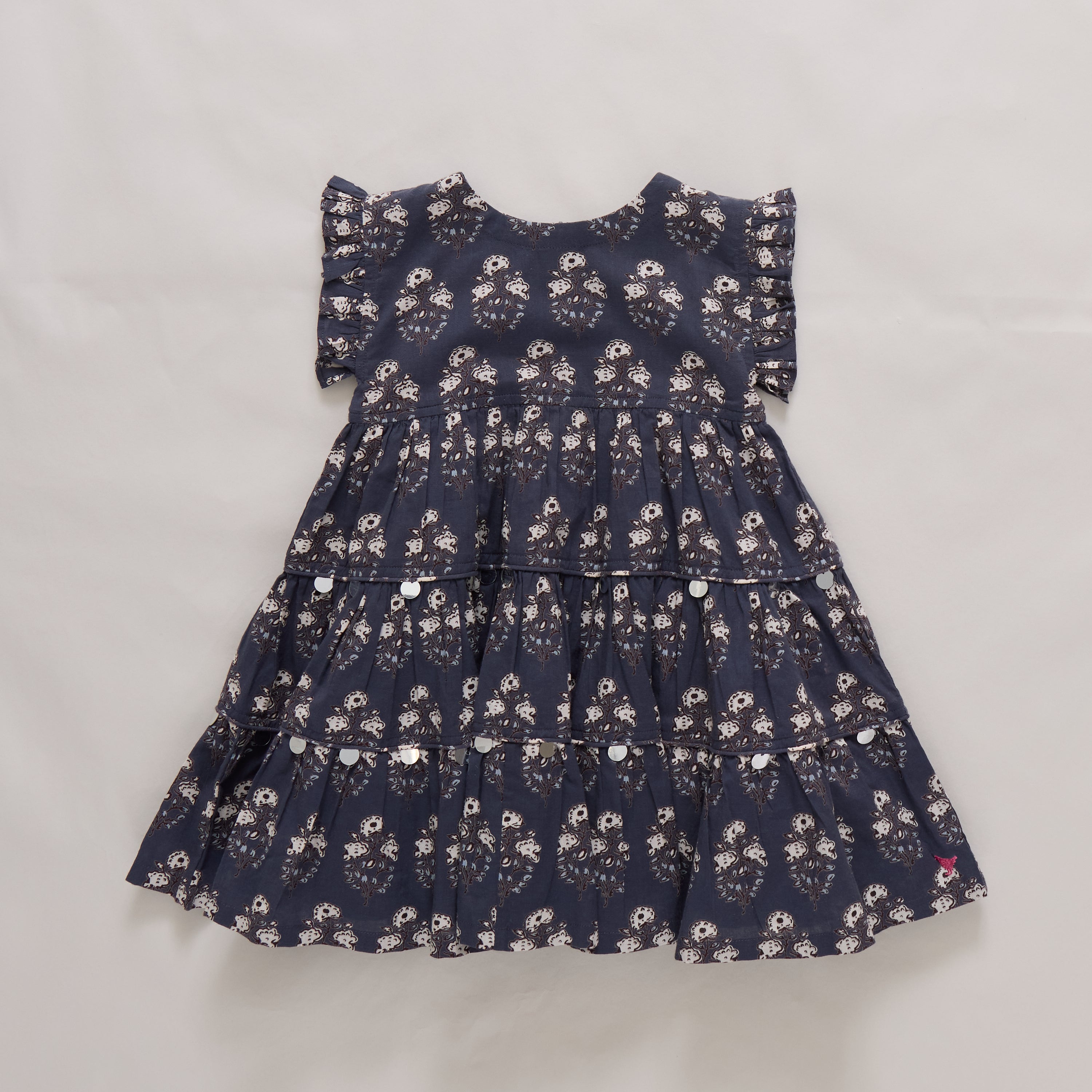 Girls Peachy Dress (Navy Strawflower)