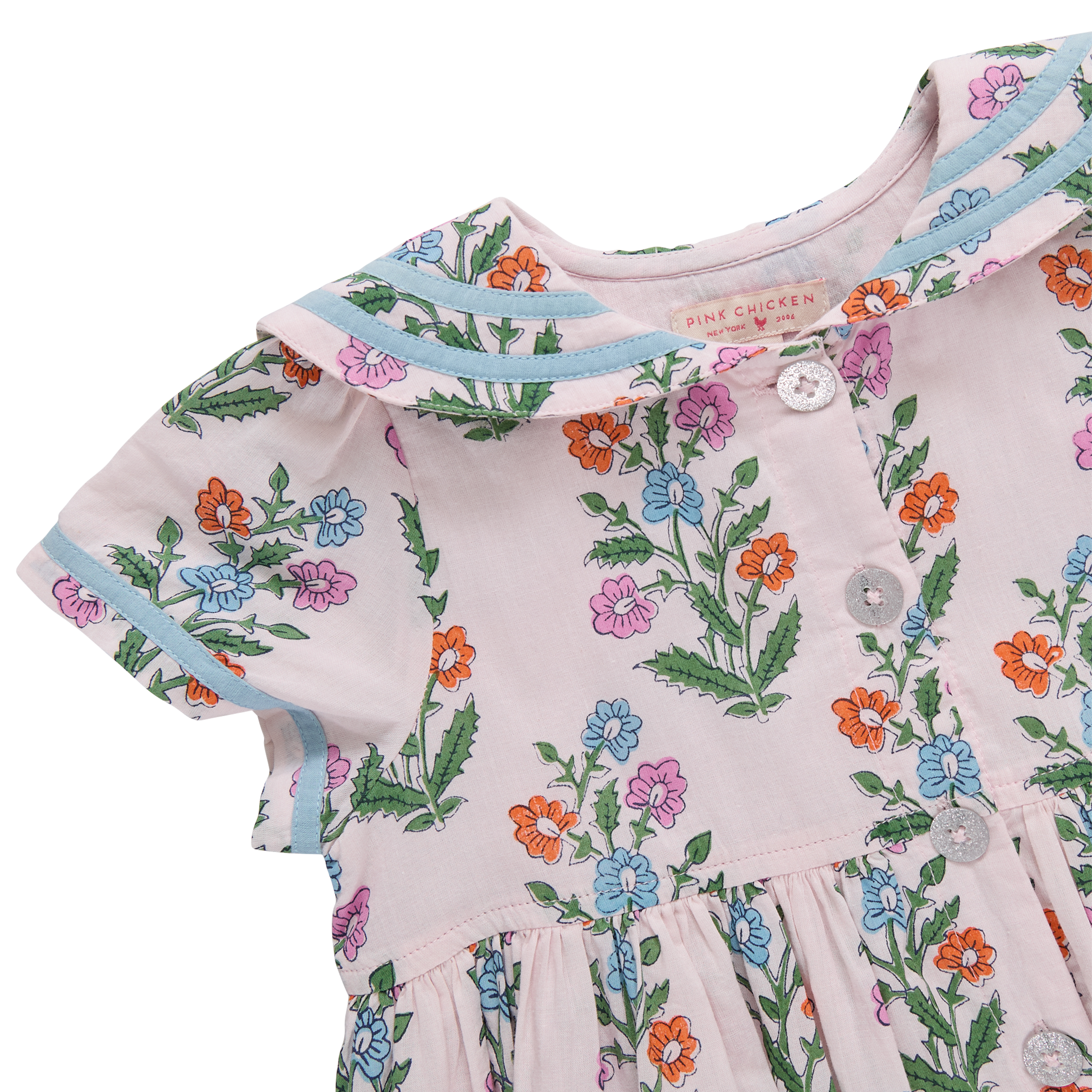 Girls Elowen Dress (Pink Dewdrop Block Print)