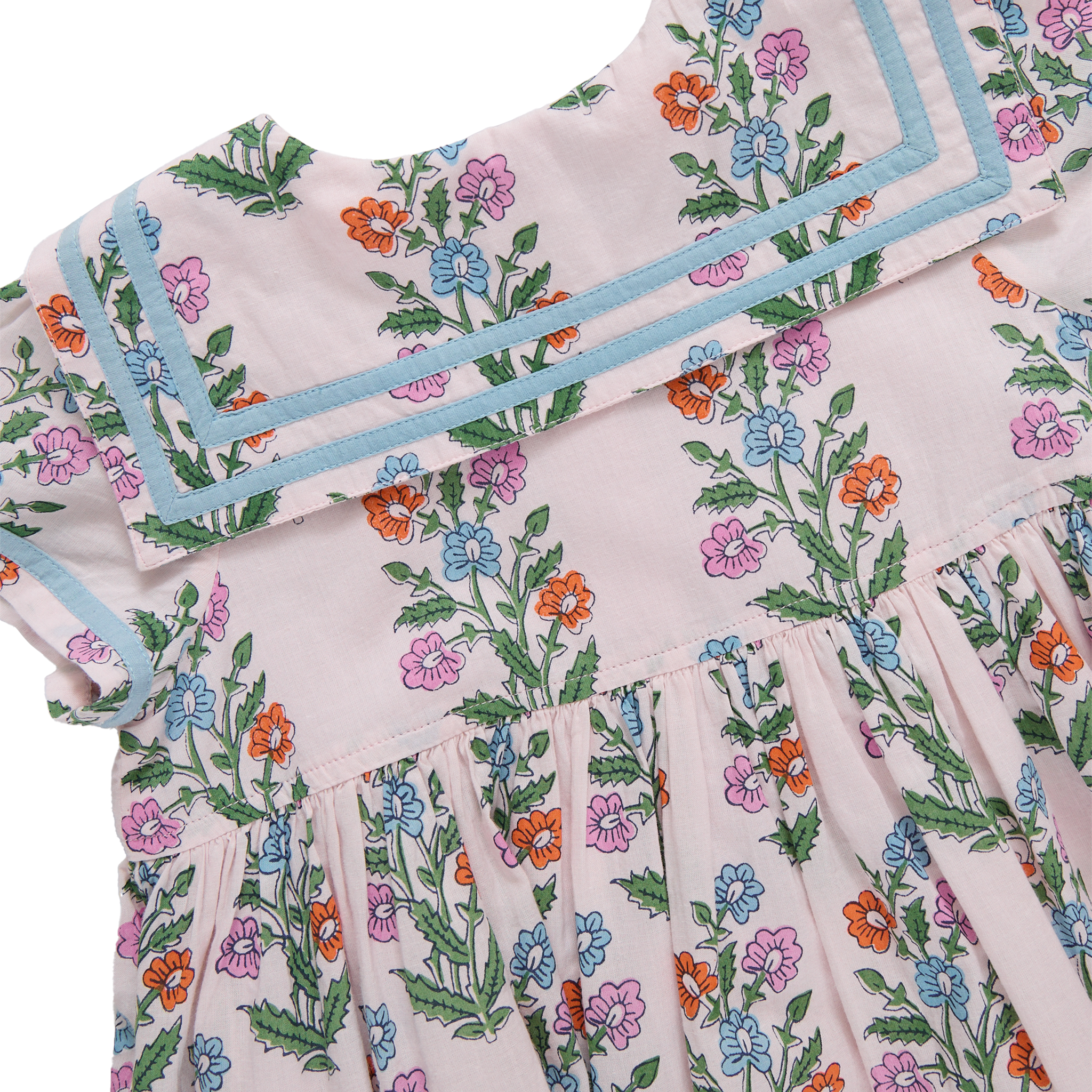 Girls Elowen Dress (Pink Dewdrop Block Print)