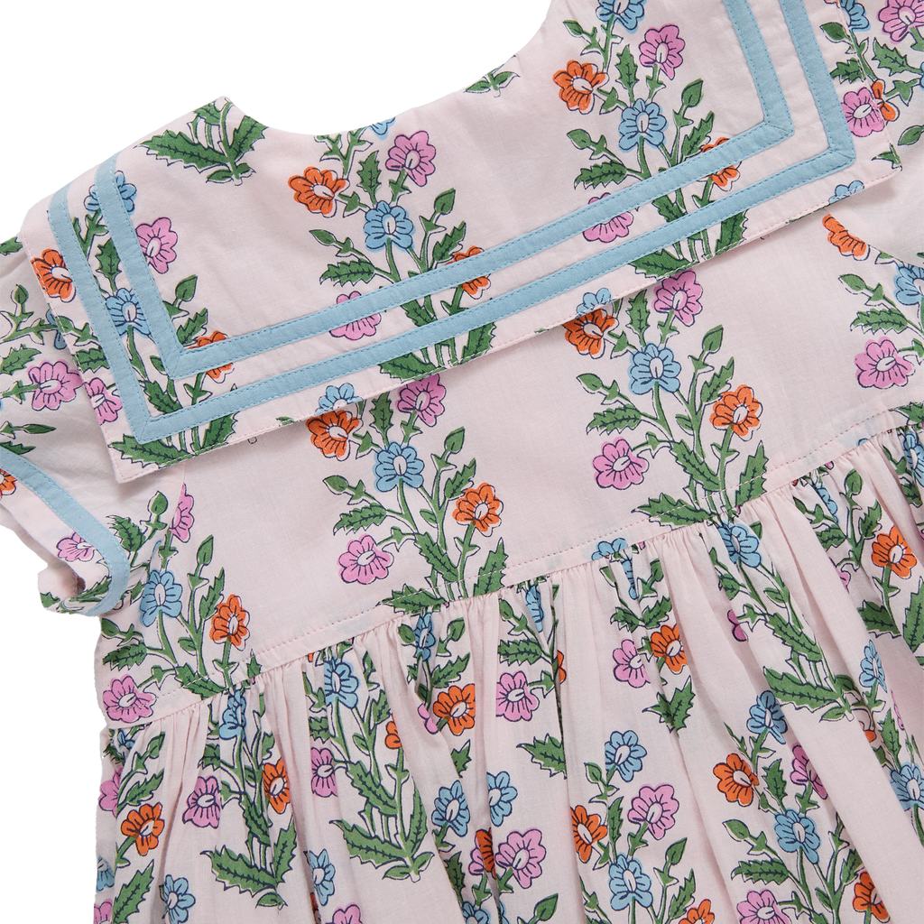 Girls Elowen Dress (Pink Dewdrop Block Print)
