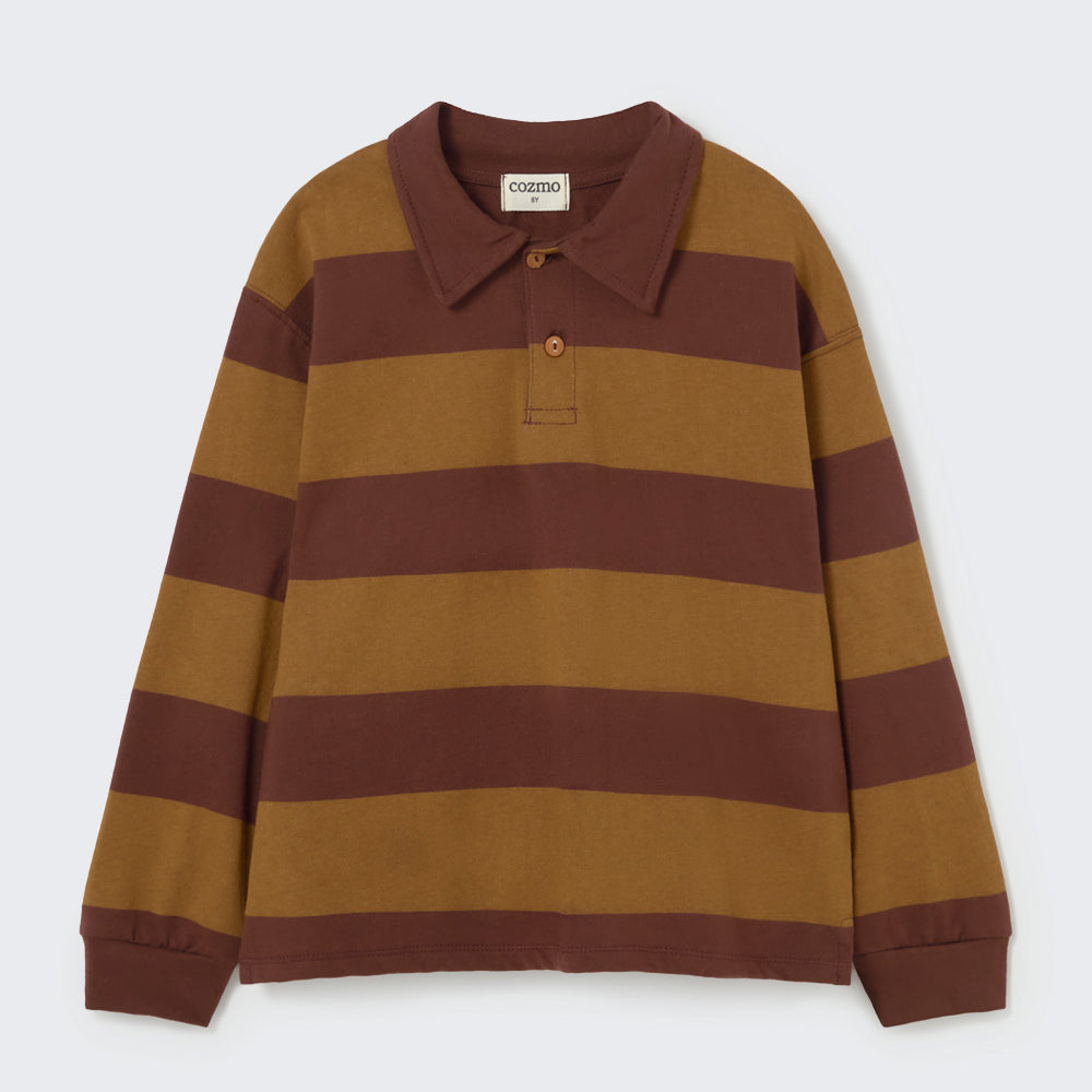 Rugby Striped Polo Shirt (Chocolate)