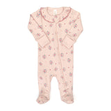 Ruffle Doble Way Zip Footie (Shell Pink Raspberry Flowers)