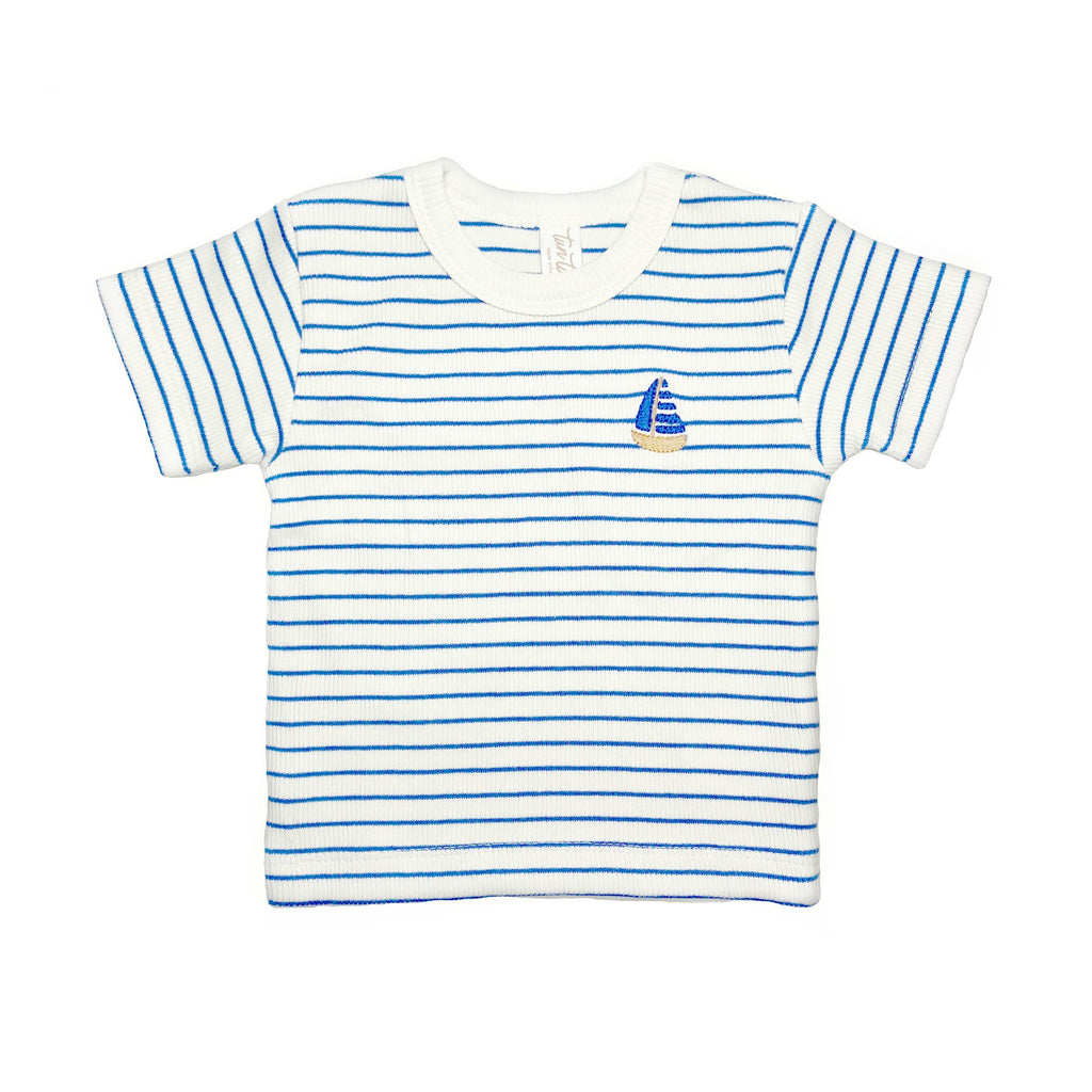 Short Sleeve Sail Boat Tee (Blue Stripes)