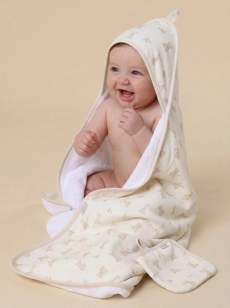 Hooded Towel Set (Teddies on Cream)