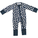 Ribbed Bamboo Zipper Footie (Navy Daisy)