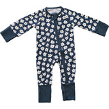 Ribbed Bamboo Zipper Footie (Navy Daisy)