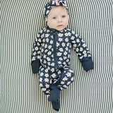 Ribbed Bamboo Zipper Footie (Navy Daisy)