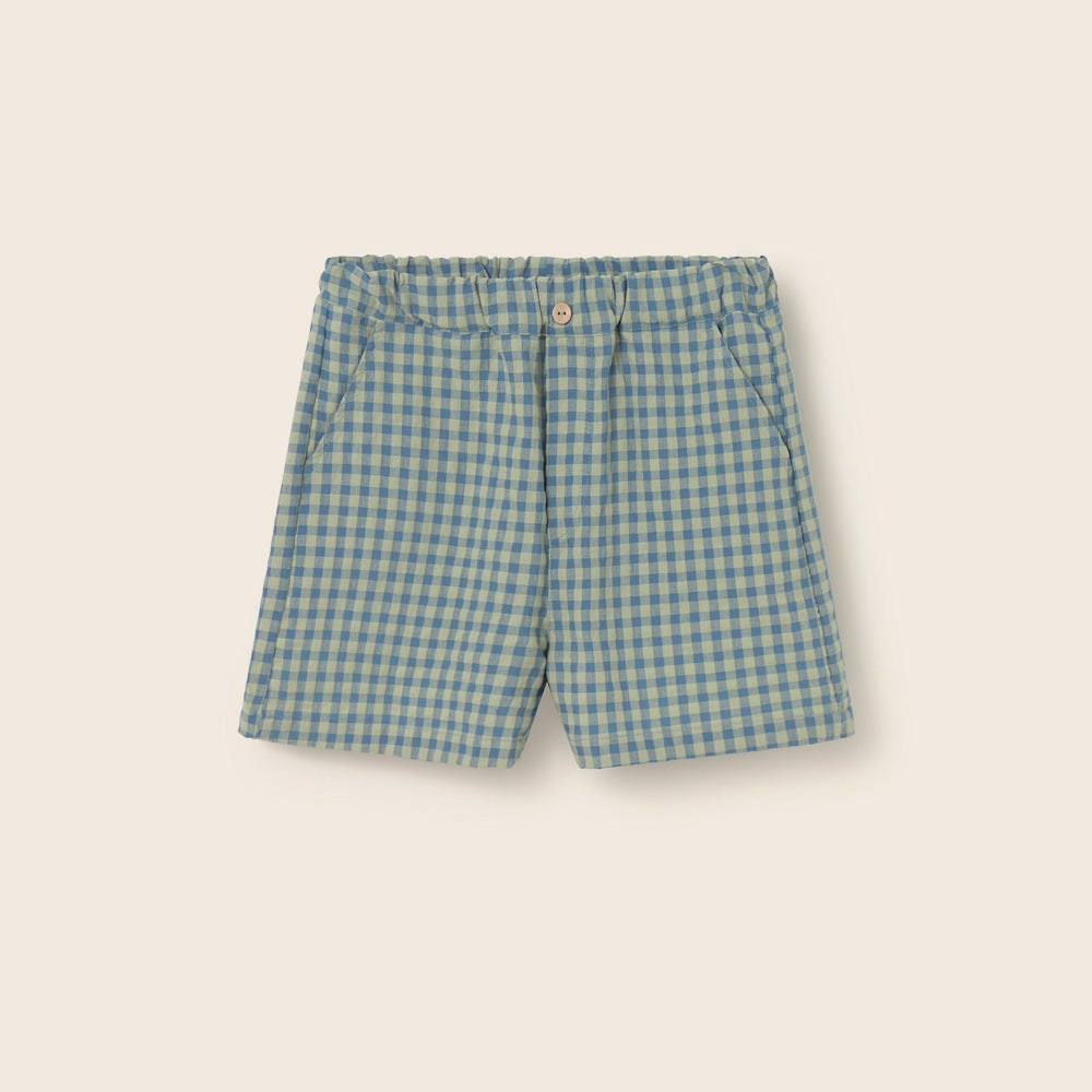 Gingham Cotton Bermuda Shorts (Blue)