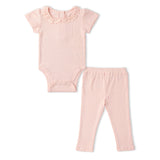 Organic Lace Collar Onesie & Tights Set (Blush)