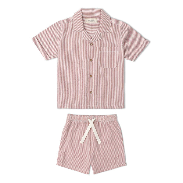Organic Shirt & Shorts Set (Coral Stripes)