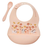 Silicone Bib & Spoon Set (Puppies & Poppies)