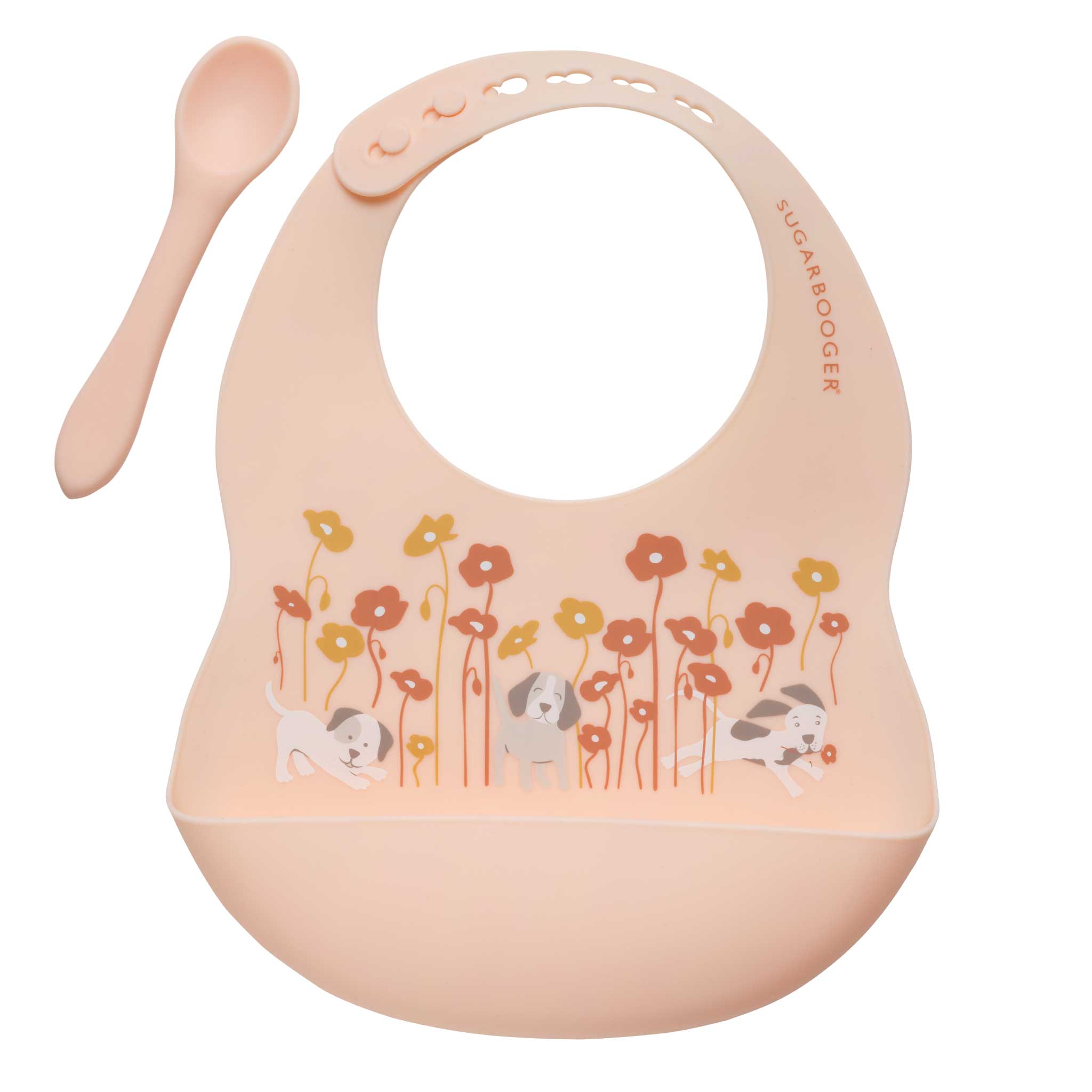 Silicone Bib & Spoon Set (Puppies & Poppies)