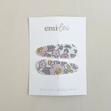 (#75) Fabric Hair Clip Snap Barrettes (2) - Lavender Floral