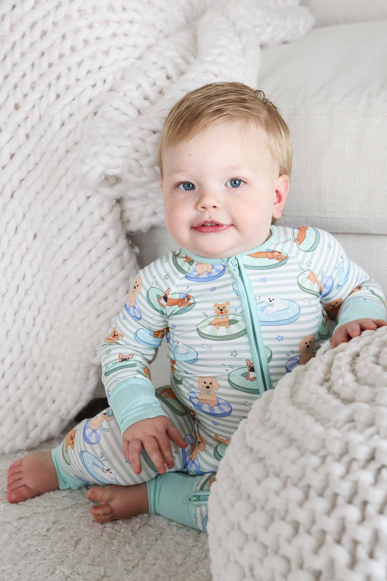 Convertible Zip Romper (Poolside Pups Blue)