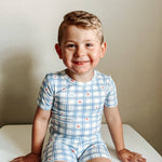 Short Sleeve Bamboo Pajamas (Stars Gingham)