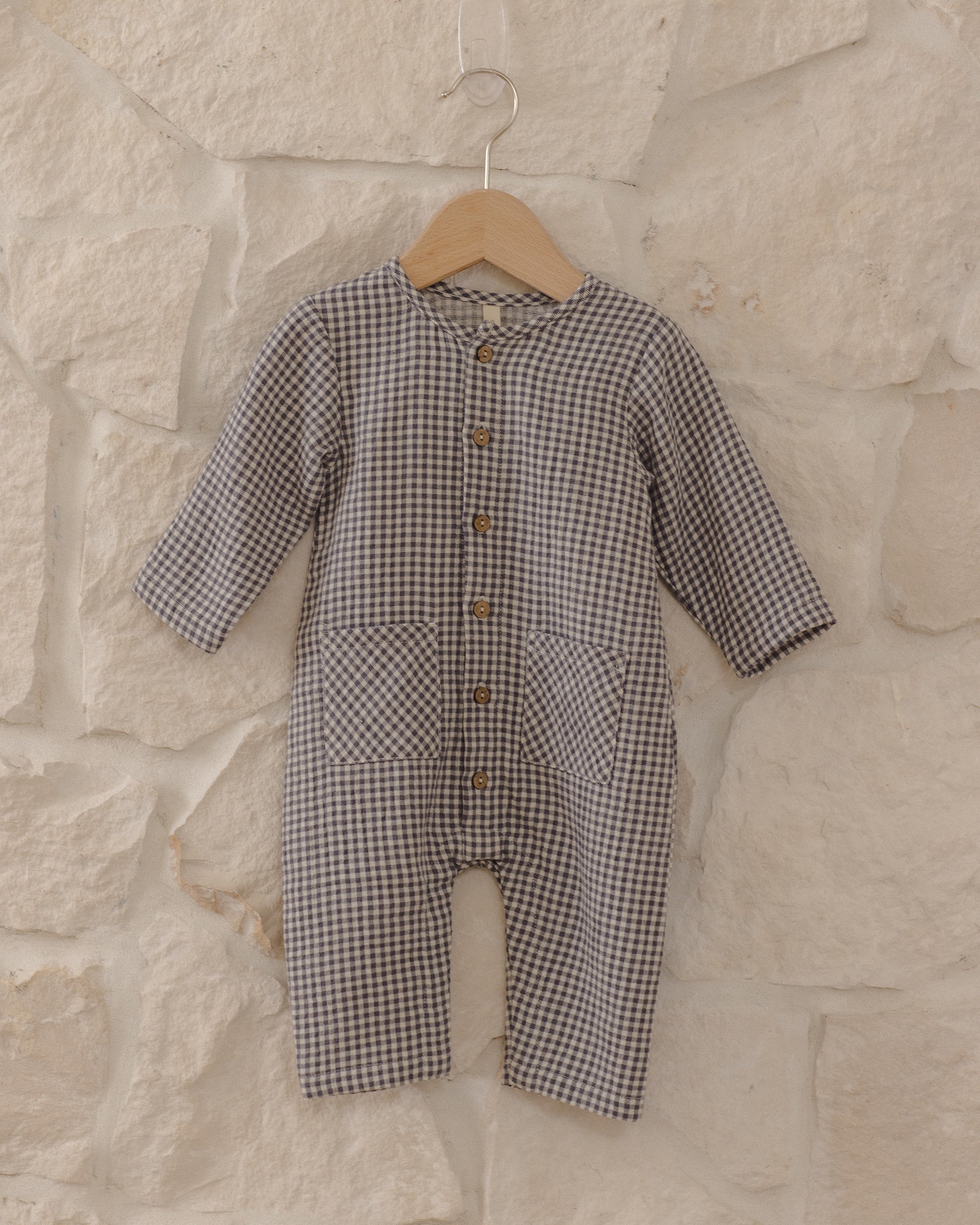 Pocketed Woven Jumpsuit (Midnight Gingham)