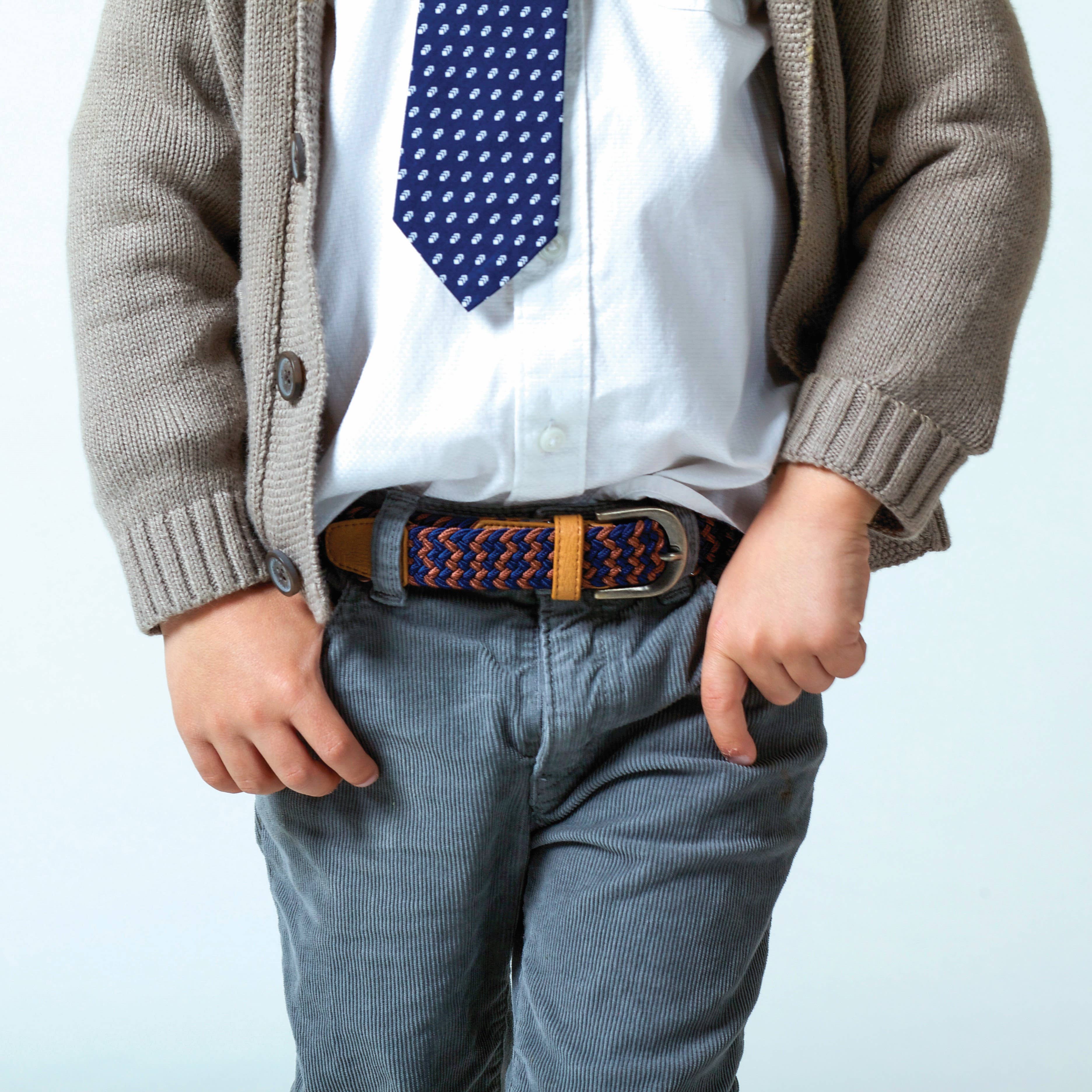 Boys Stretch Cord Braided Belt (Blue/Grey)
