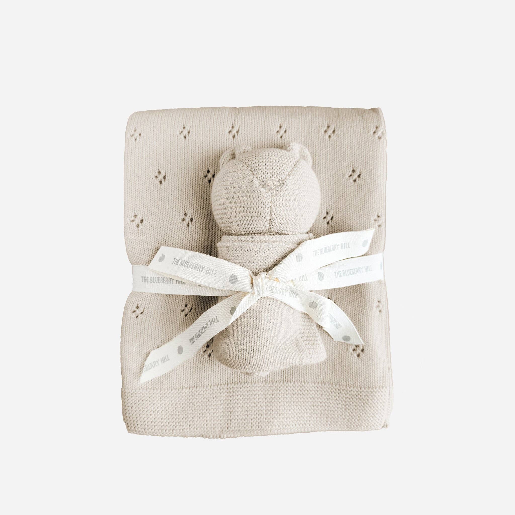 Pique Blanket and Bear Lovey Set (Birch)