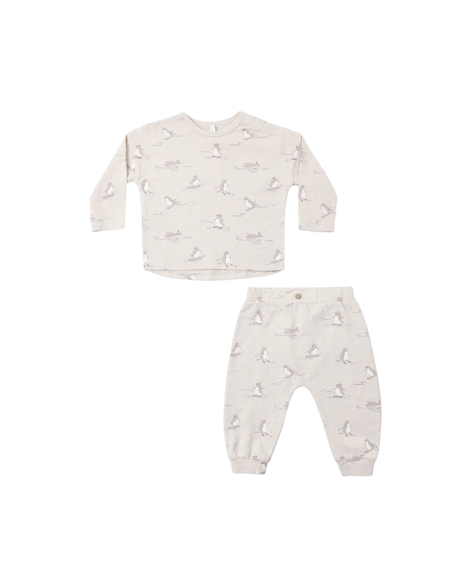 Long Sleeve Tee + Pant Set Skiing Penguins
