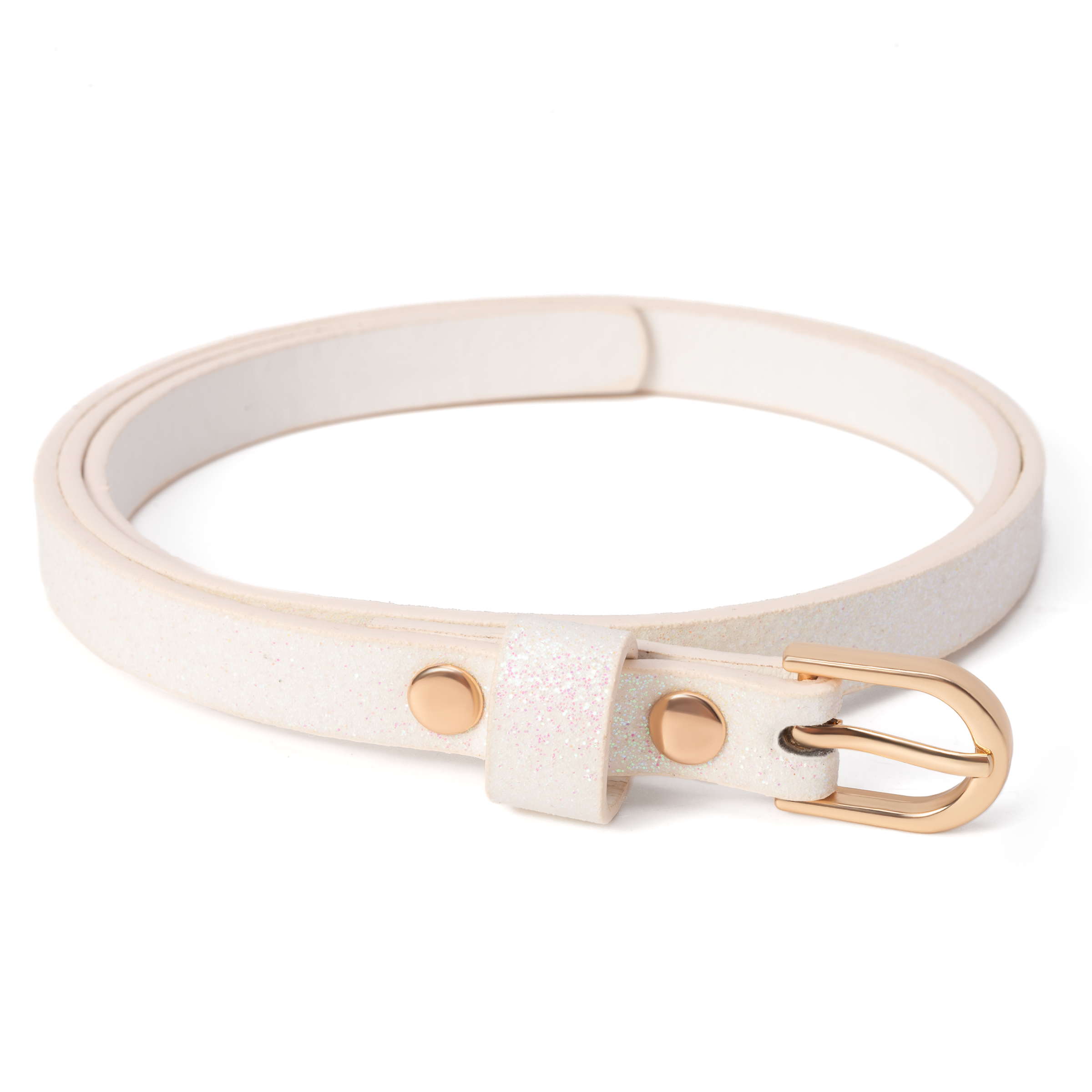 Girls Ultra Skinny Glitter Belt (White Pearl)