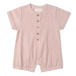 Organic Short Bubble Romper (Coral Stripes)