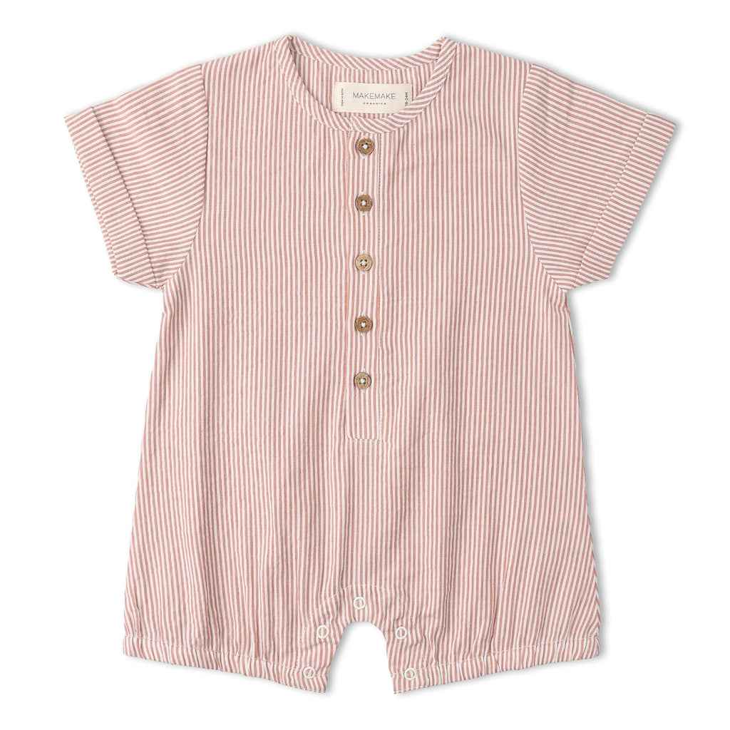 Organic Short Bubble Romper (Coral Stripes)