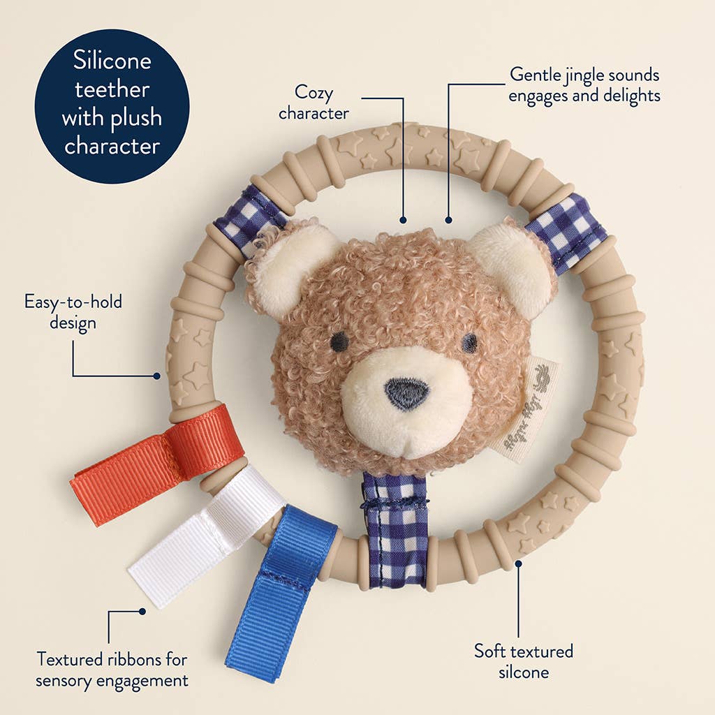 Teething Ring with Plush Character (Taupe Bear)
